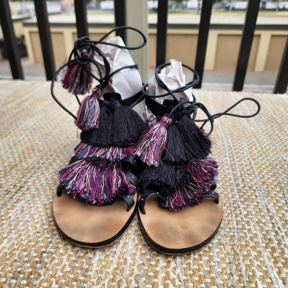 Rebecca Minkoff Elisha Tassle Zip Leather Lace Up Sandals 8.5 - Picture 3 of 7